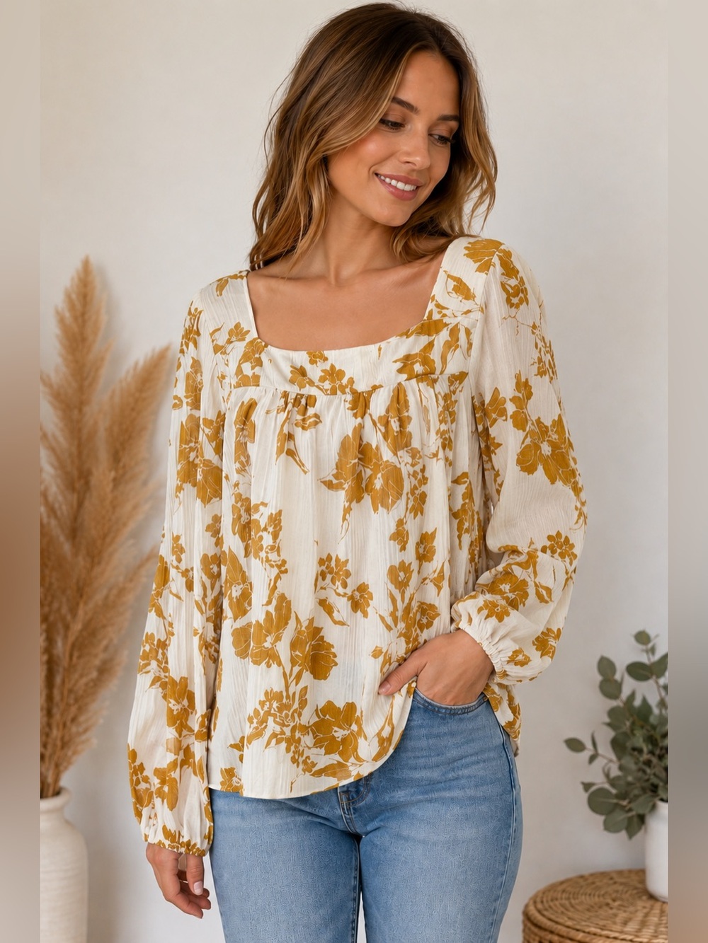 Lucky Brand Mustard Floral Blouse